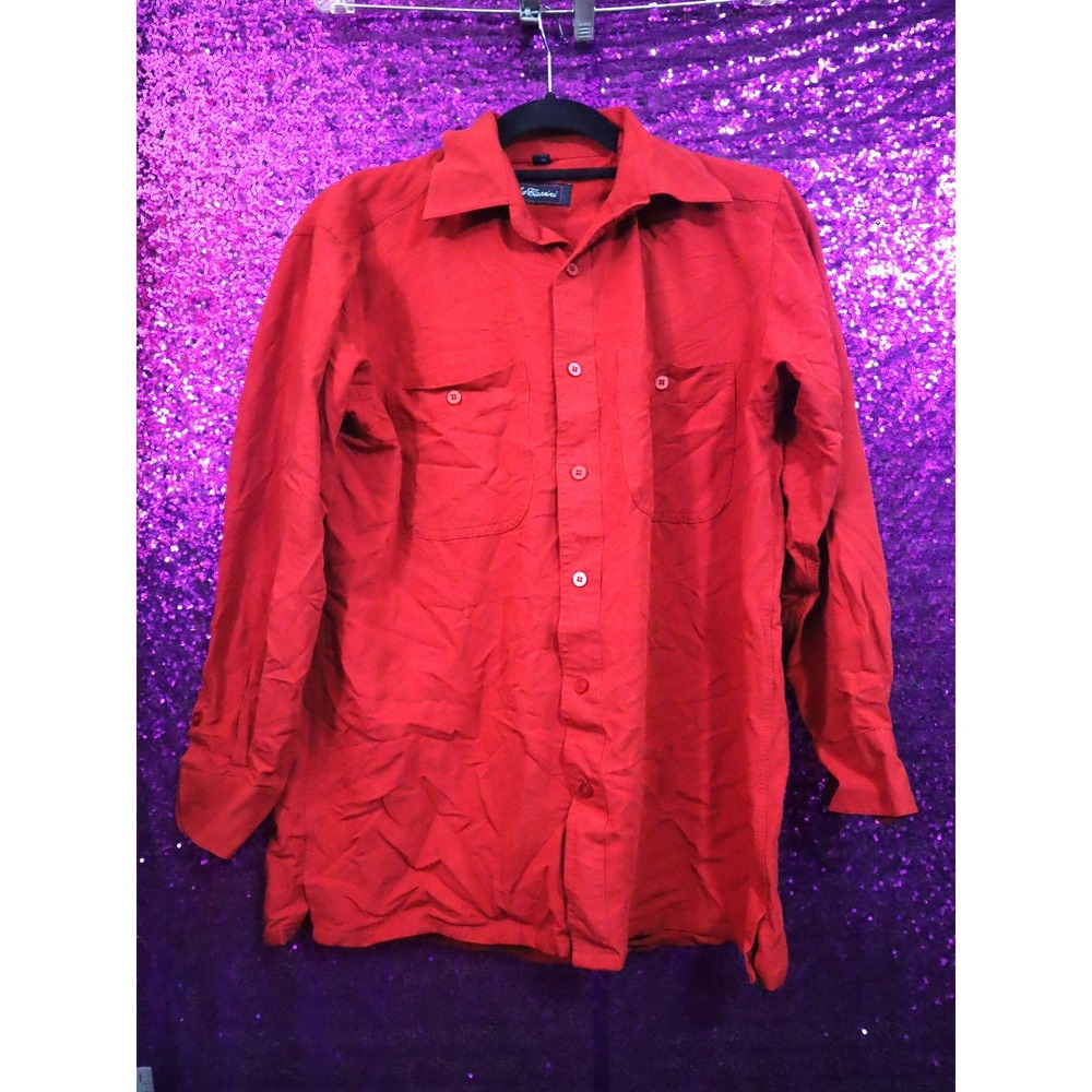 Red Button Down Shirt Small Oleg Cassini Mens Long Sleeve Dual Pocket Casual
